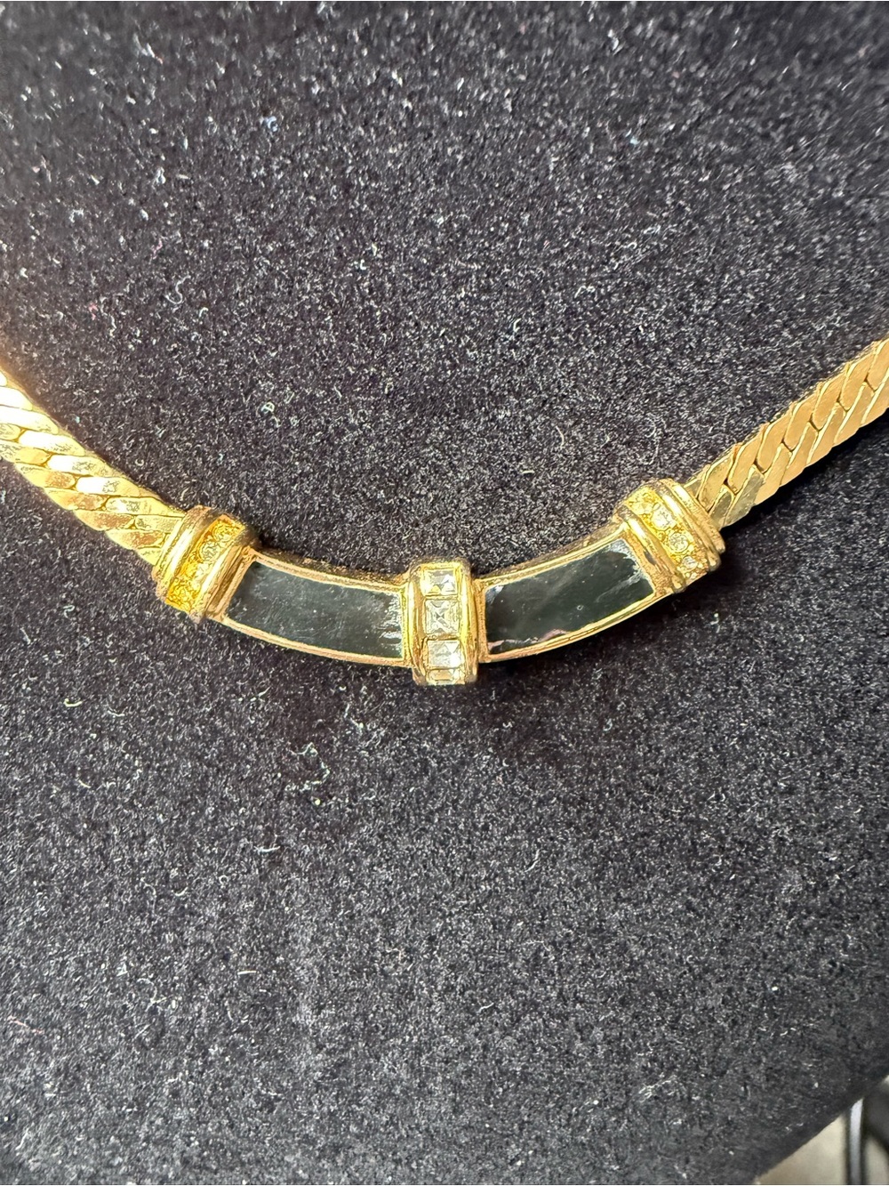 Christian Dior Gold-Tone Black Inlay Women's 18in. Necklace with Crystal Accents
